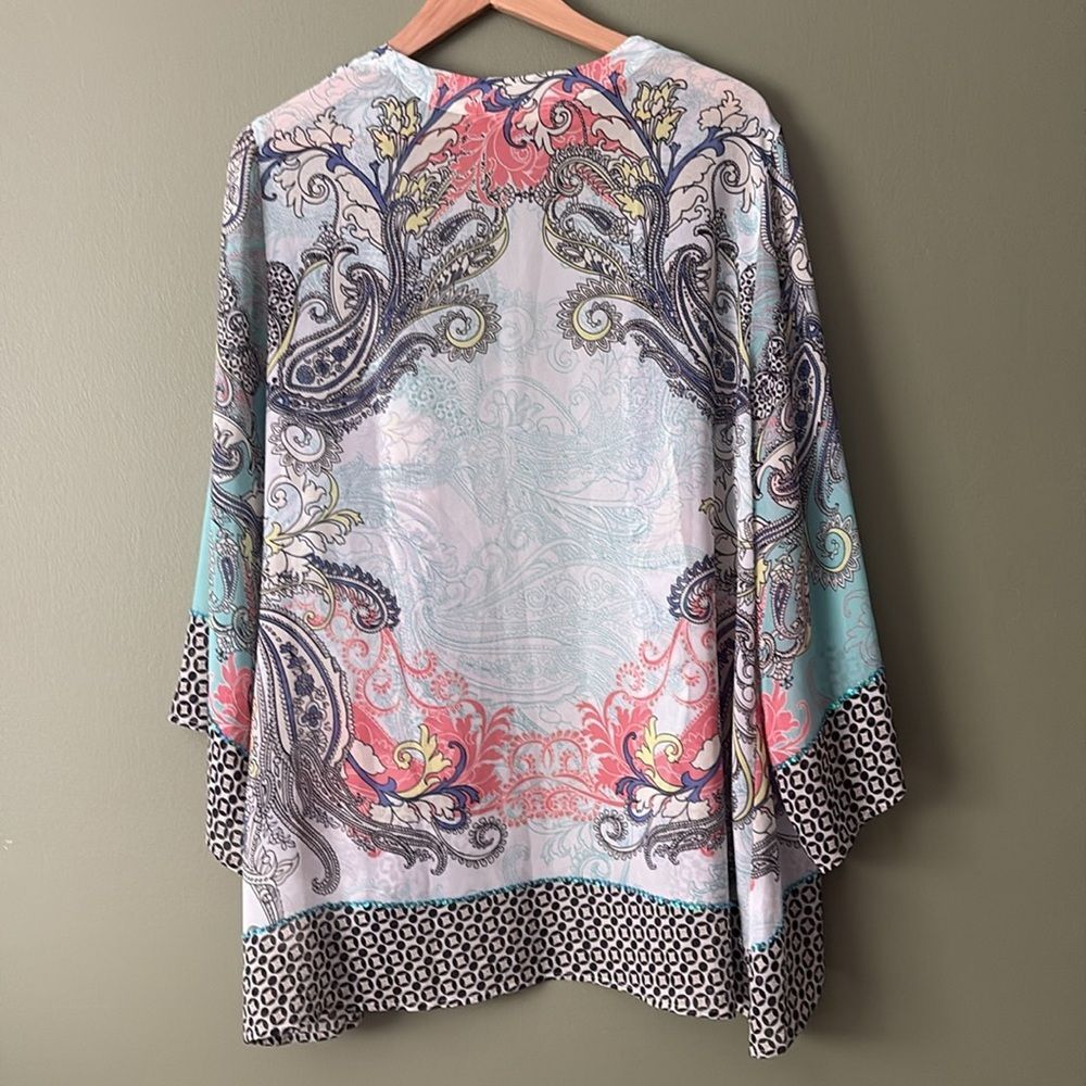 Soft Surroundings Muse Kimono Sheer Paisley Sequin Boho Cardigan Light Sz 1X - Picture 9 of 10